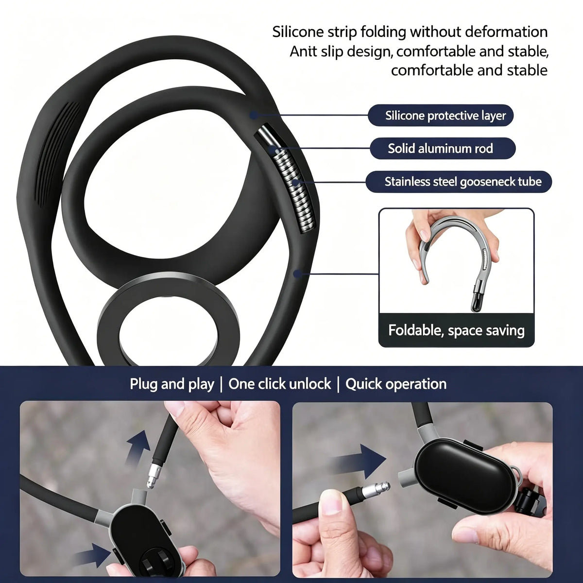 Durable Magnetically Mountable Mobile Phone Neck Lanyard - Aluminium+Silicon Holder, Anti-Drop Safety, Fast Attach, Adjustable Strap, Phone Holders & Mounts for Vlogging, Filming