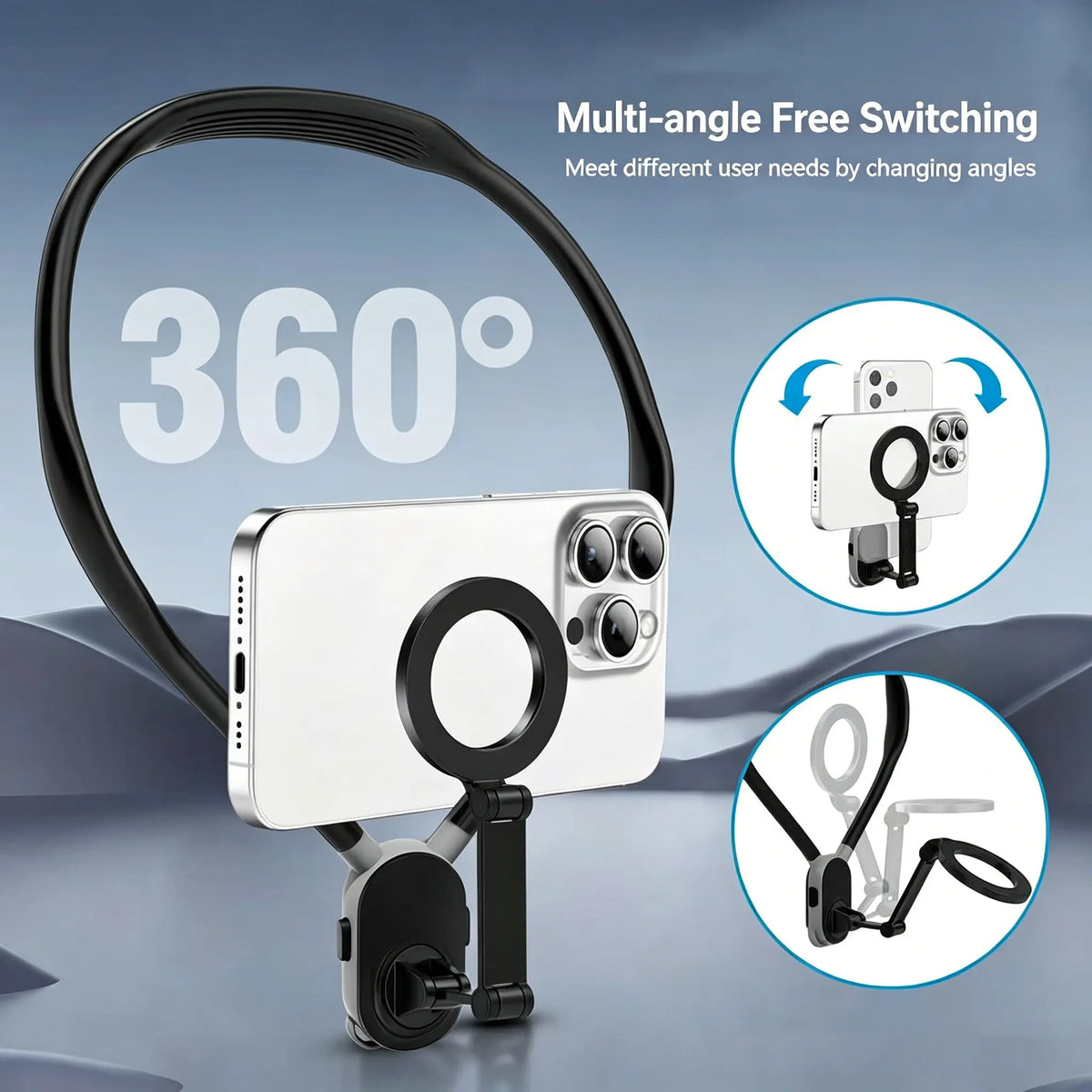 Durable Magnetically Mountable Mobile Phone Neck Lanyard - Aluminium+Silicon Holder, Anti-Drop Safety, Fast Attach, Adjustable Strap, Phone Holders & Mounts for Vlogging, Filming