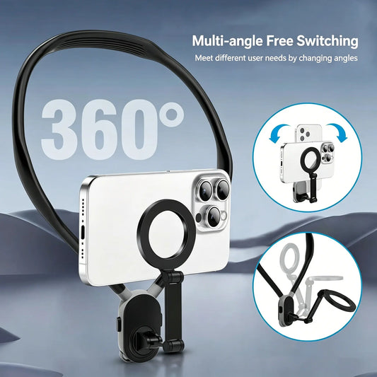 Durable Magnetically Mountable Mobile Phone Neck Lanyard - Aluminium+Silicon Holder, Anti-Drop Safety, Fast Attach, Adjustable Strap, Phone Holders & Mounts for Vlogging, Filming