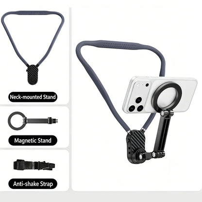 Durable Magnetically Mountable Mobile Phone Neck Lanyard - Aluminium+Silicon Holder, Anti-Drop Safety, Fast Attach, Adjustable Strap, Phone Holders & Mounts for Vlogging, Filming